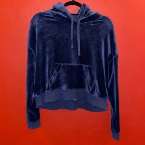 Blue velour cropped hoodie. Size M